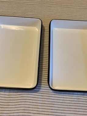 Hearth & Hand White Ceramic Trays with Black Rim - Set of 2